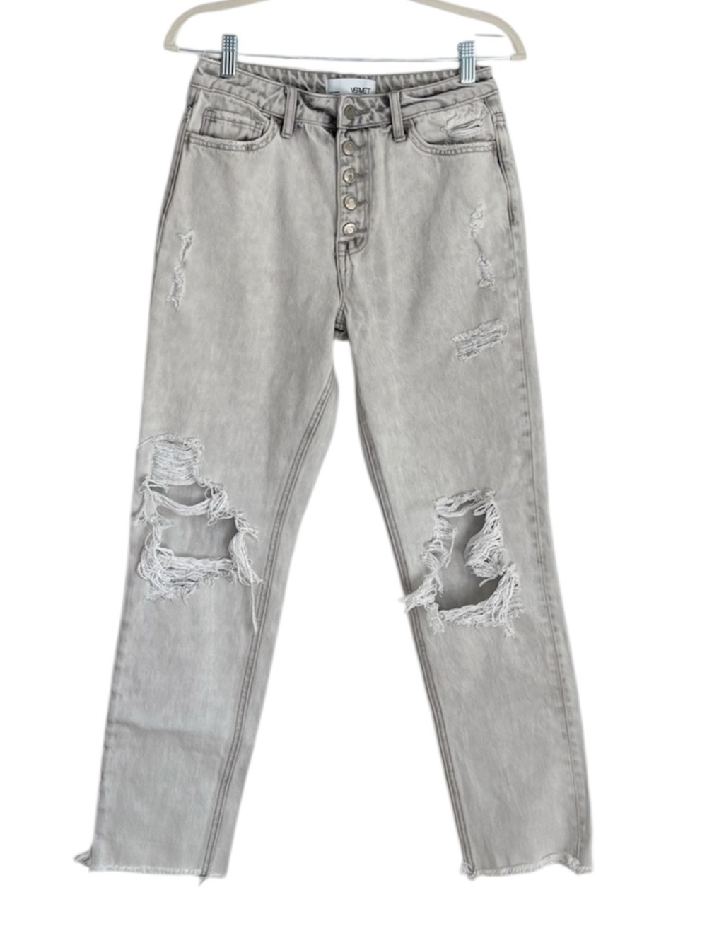 Vervet Distressed Light Gray Button-Fly Jeans
